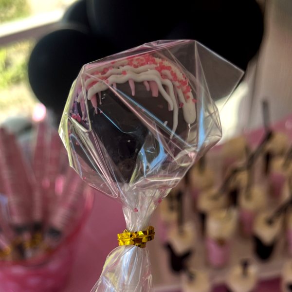 Chocolate cake pop with pink sprinkles